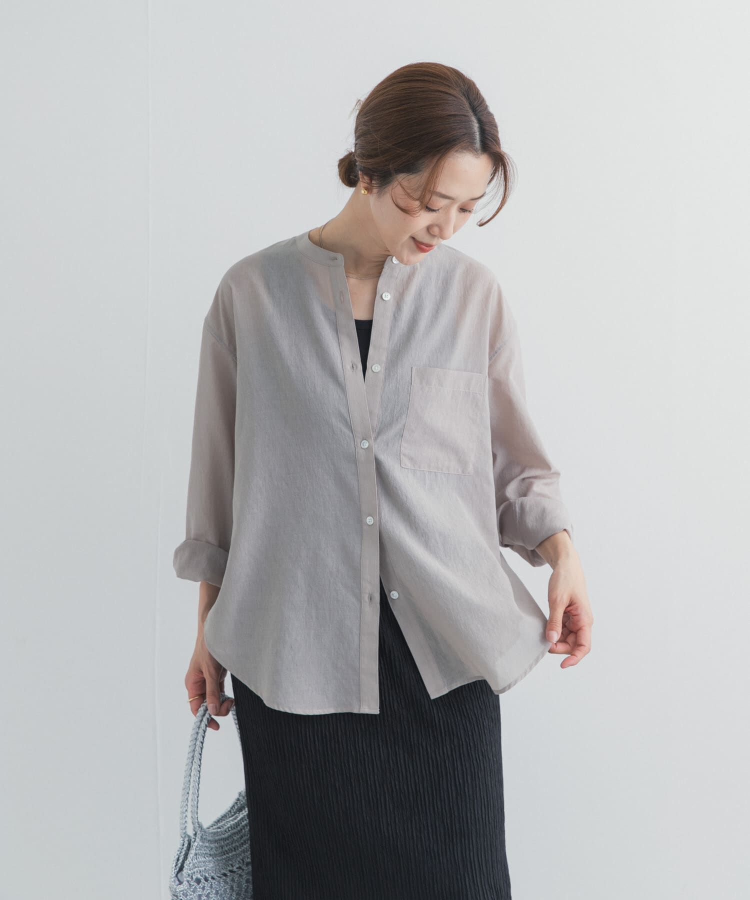 URBAN RESEARCH DOORS「『UR TECH』バンドカラーシャツ」|シャツ・ブラウス|