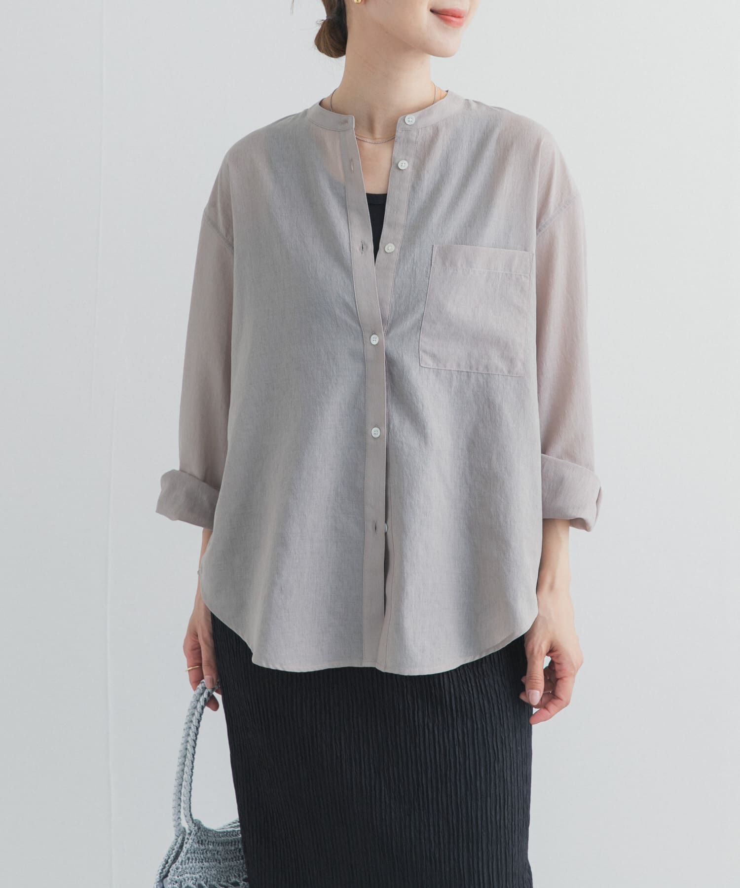 URBAN RESEARCH DOORS「『UR TECH』バンドカラーシャツ」|シャツ・ブラウス|