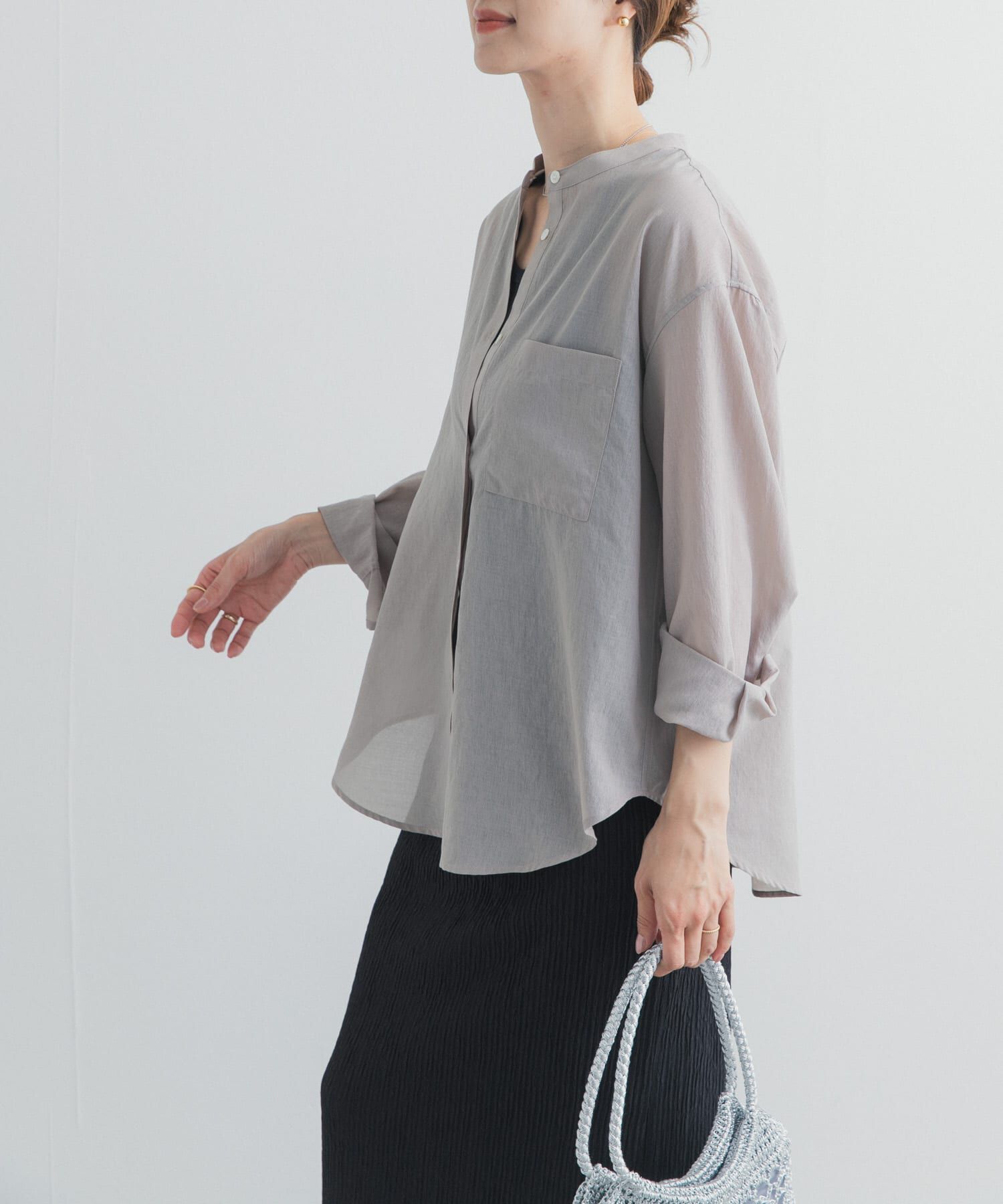 URBAN RESEARCH DOORS「『UR TECH』バンドカラーシャツ」|シャツ・ブラウス|