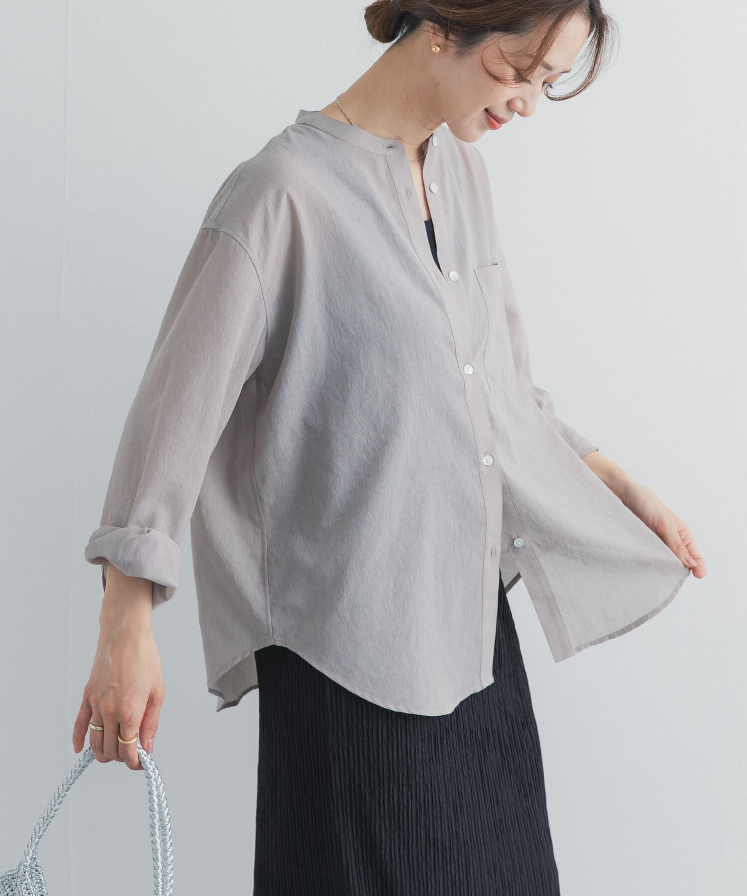 URBAN RESEARCH DOORS「『UR TECH』バンドカラーシャツ」|シャツ・ブラウス|