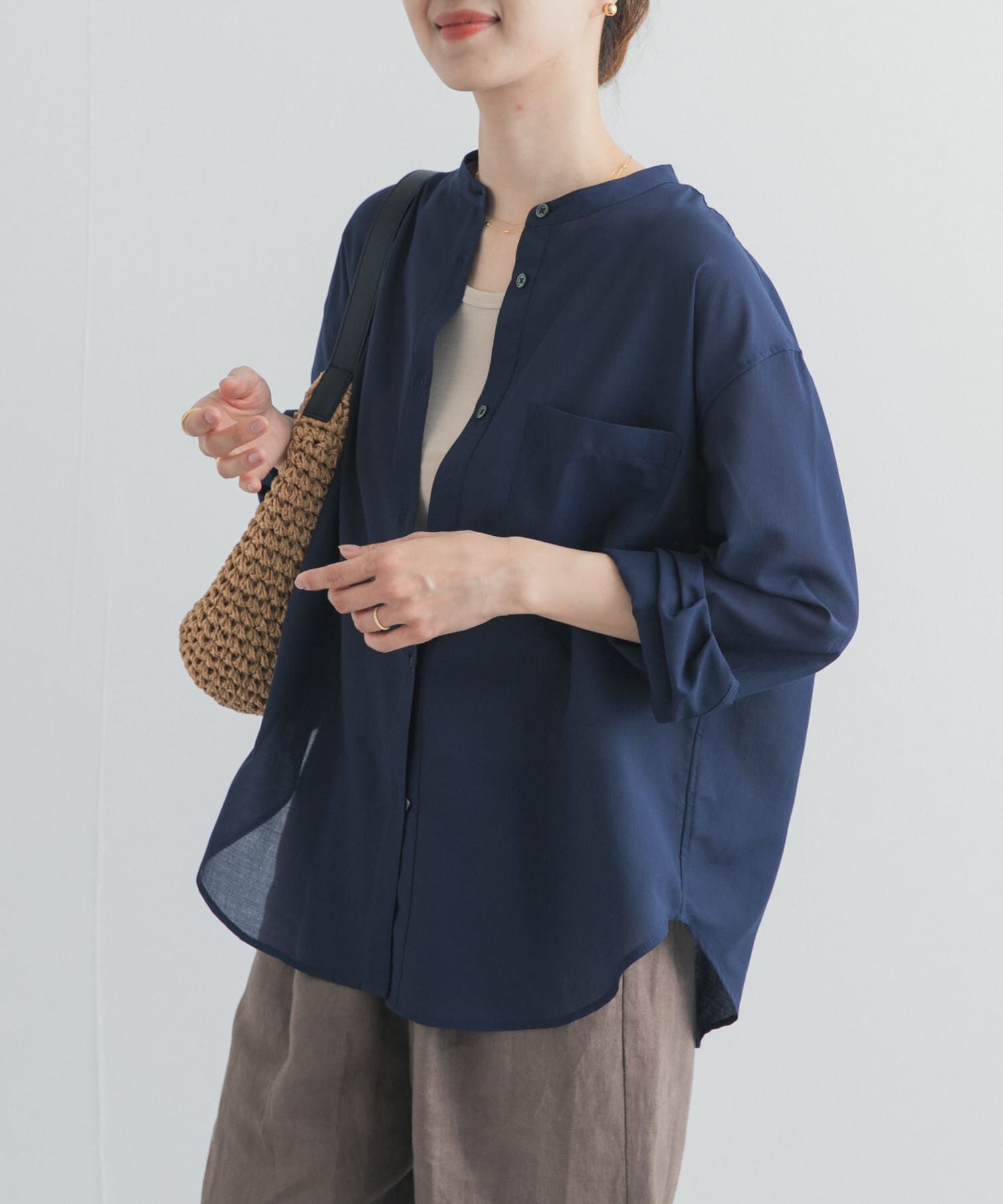 URBAN RESEARCH DOORS「『UR TECH』バンドカラーシャツ」|シャツ・ブラウス|