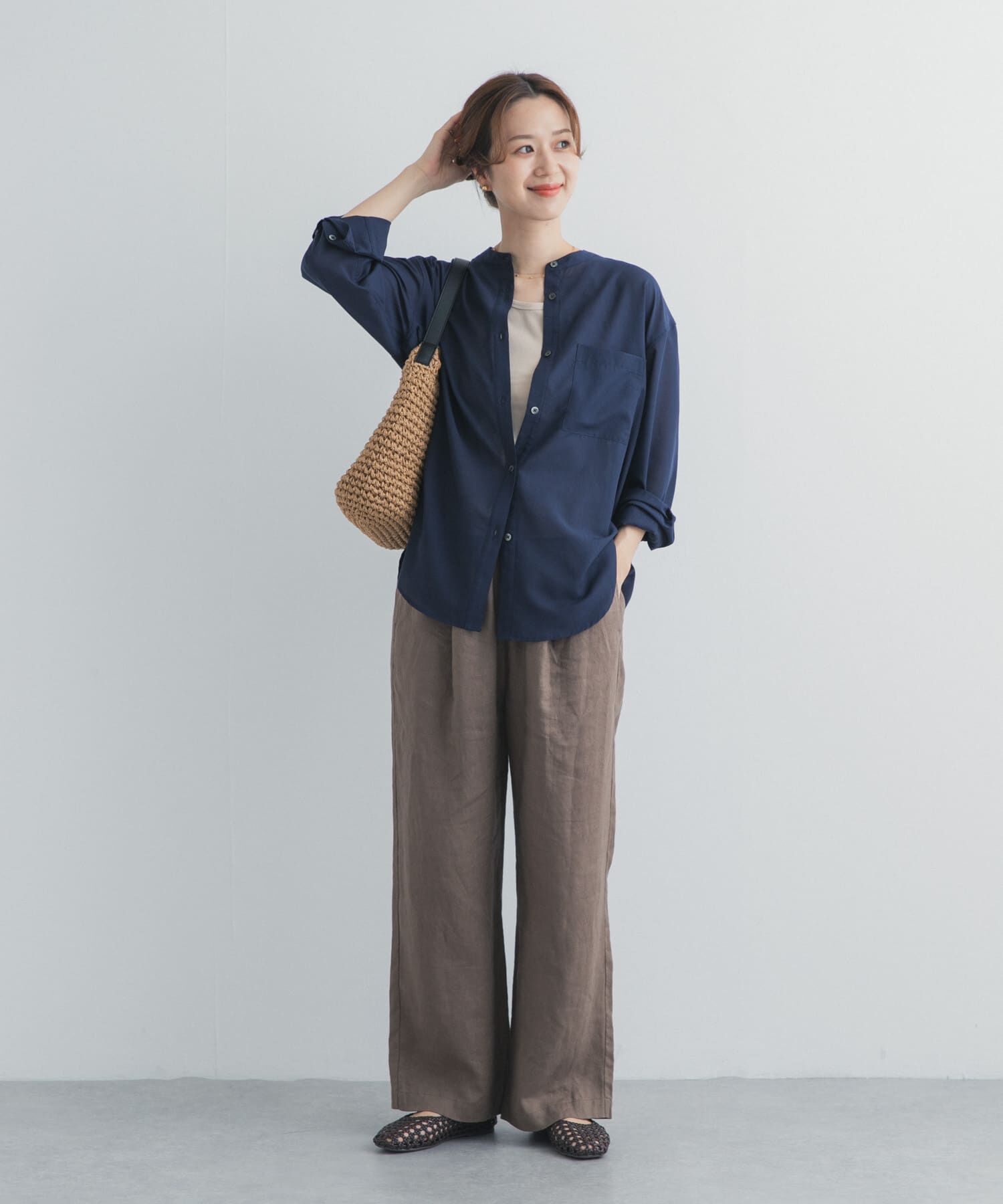 URBAN RESEARCH DOORS「『UR TECH』バンドカラーシャツ」|シャツ・ブラウス|