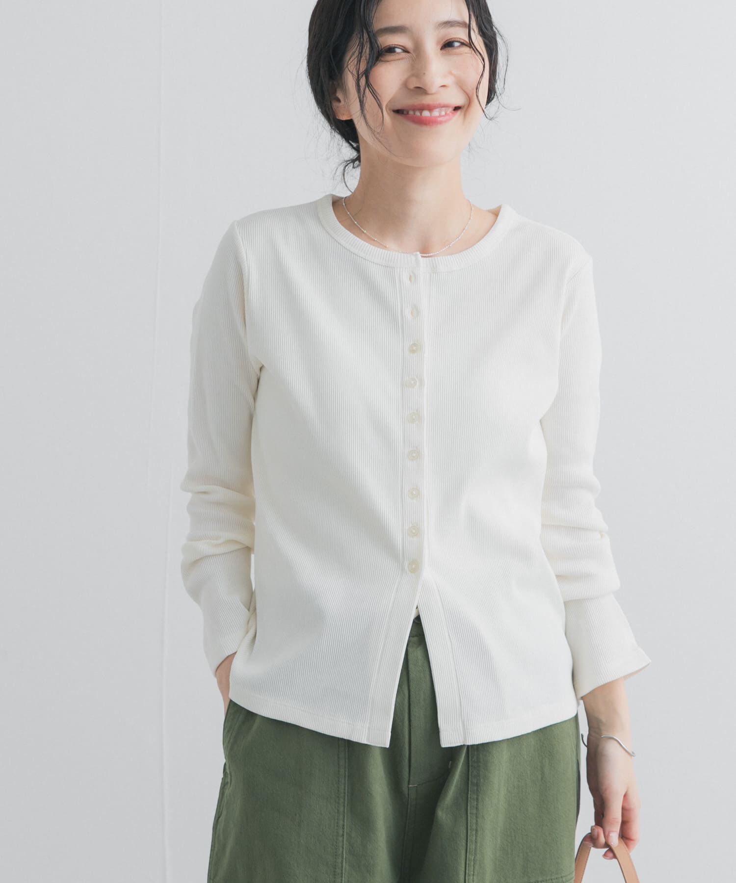URBAN RESEARCH DOORS「リブボタンカットカーディガン」|カーディガン|
