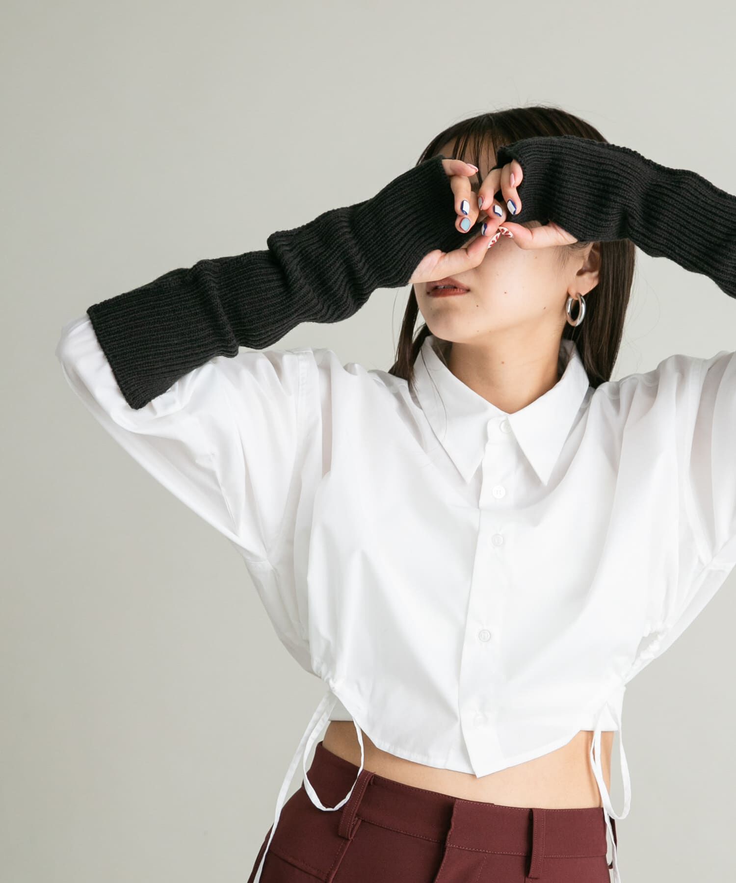  「スリットリブアームウォーマー」|手袋|チャコールグレー