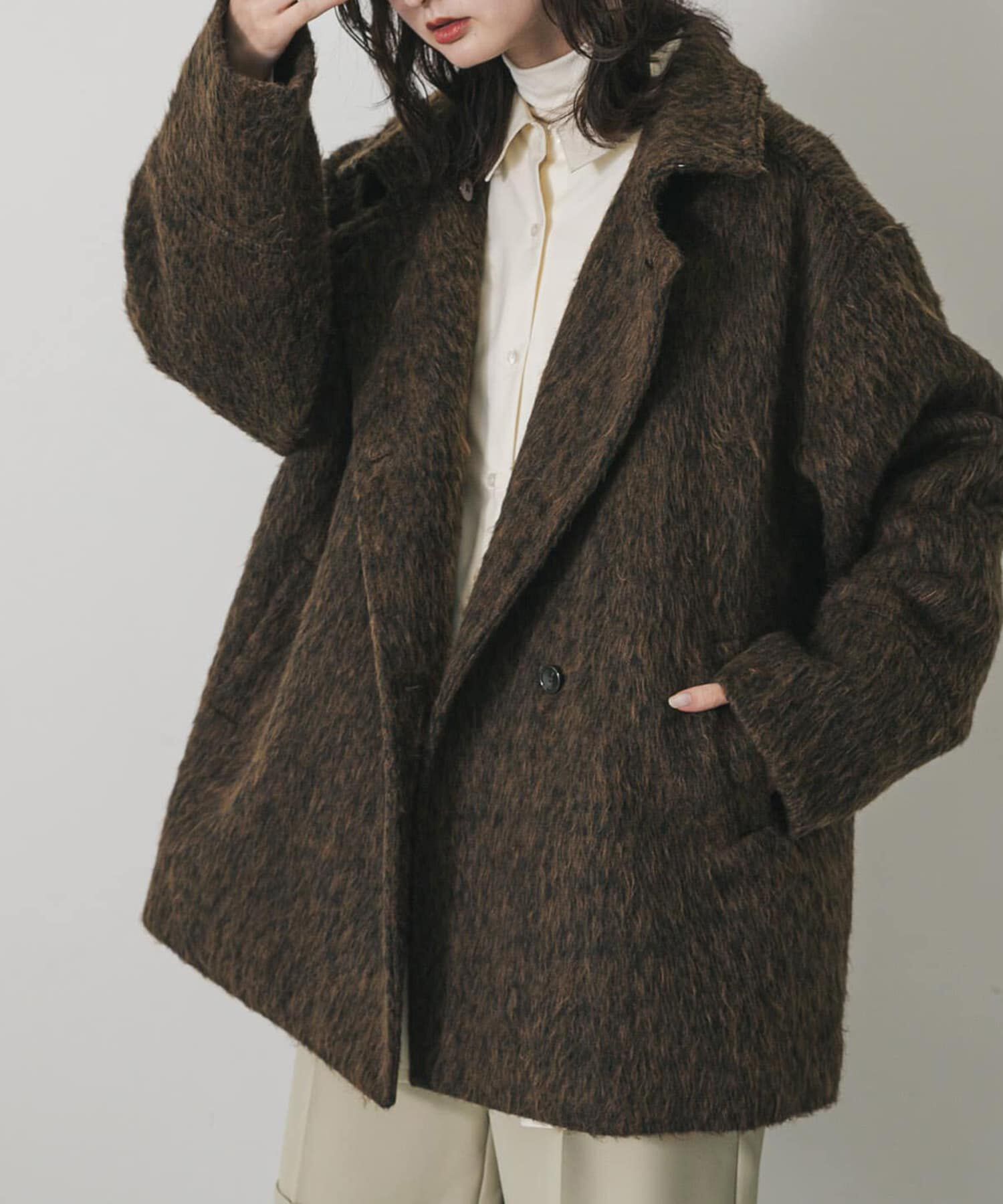 SENSE OF PLACE by URBAN RESEARCH「マルチカラーシャギーコート」|ノーカラーコート|ブラウン