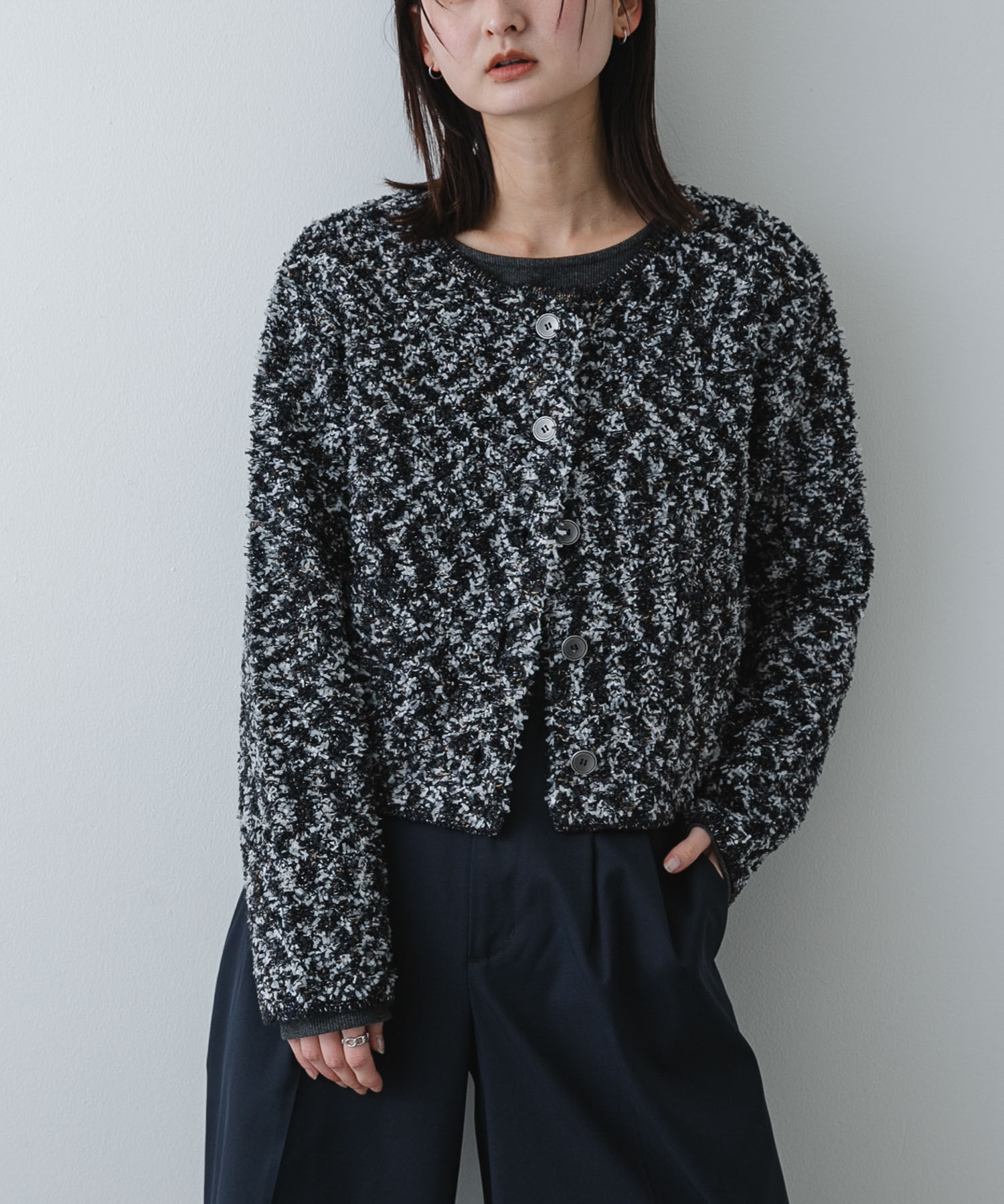 SENSE OF PLACE by URBAN RESEARCH「『洗濯可』ミックスツイードカーディガン」|カーディガン|ブラック