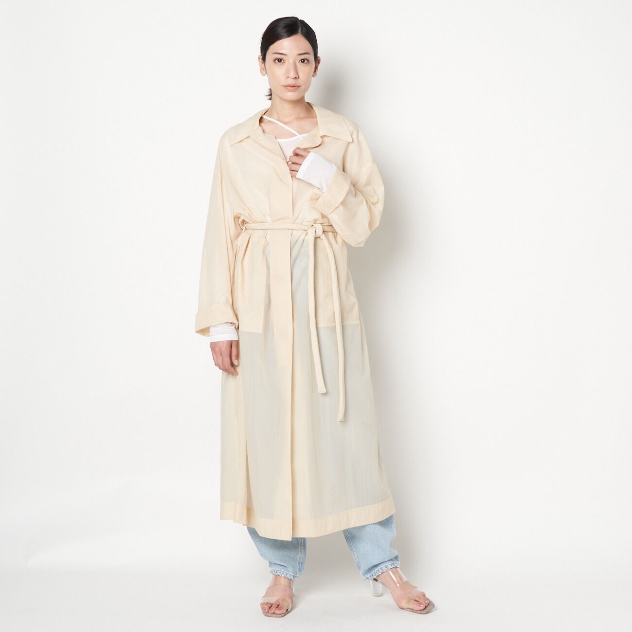  「AMOMENTO SHEER SINGLE TRENCH COAT」|トレンチコート|