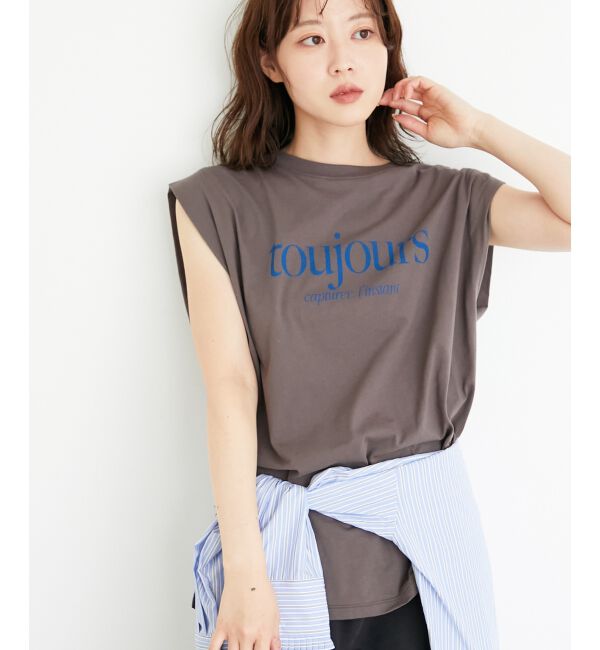  「toujoursロゴプリントフレンチTシャツ」|Tシャツ・カットソー|