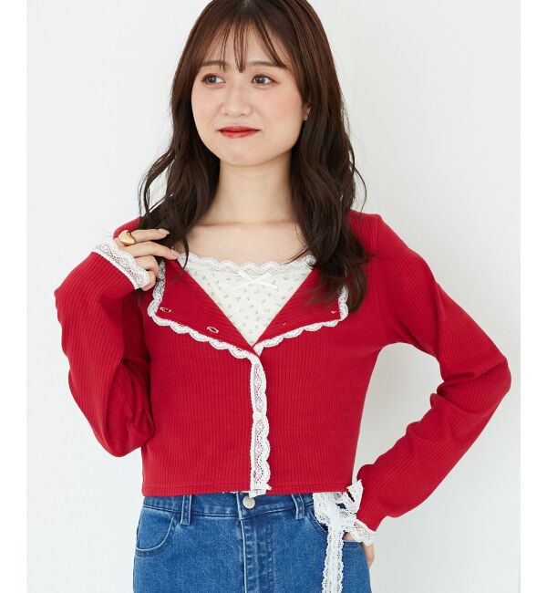  「レース使いキャミカーデセット」|カーディガン|