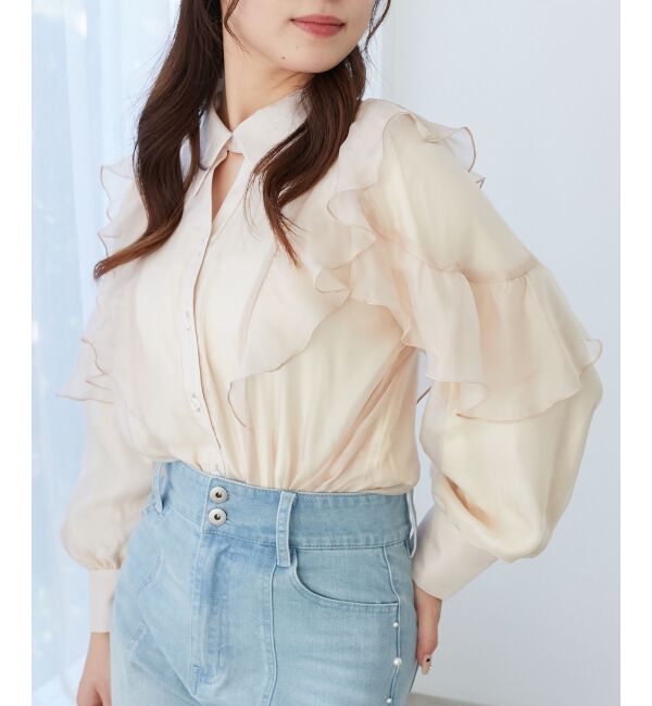  「襟付きエアリーフリルブラウス」|シャツ・ブラウス|