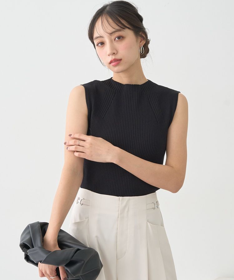 earth music&ecology「ランダムリブボトルネックノースリーブニット」|ニット・セーター|