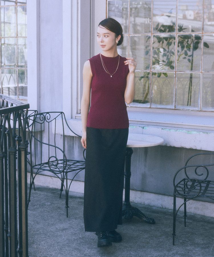 earth music&ecology「ランダムリブボトルネックノースリーブニット」|ニット・セーター|