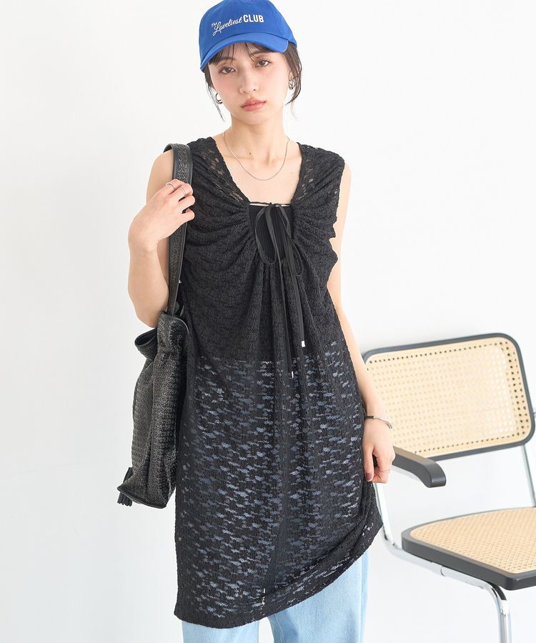 earth music&ecology「レースギャザーワンピース」|ワンピース|Black