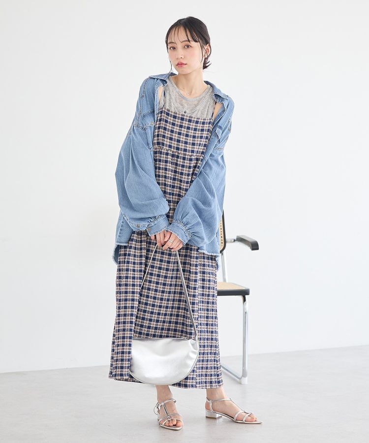 earth music&ecology「シャーリングラメチェックキャミワンピース」|ワンピース|