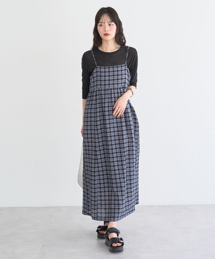 earth music&ecology「シャーリングラメチェックキャミワンピース」|ワンピース|