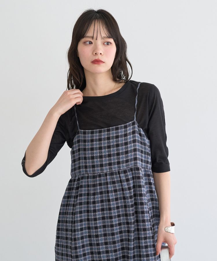 earth music&ecology「シャーリングラメチェックキャミワンピース」|ワンピース|