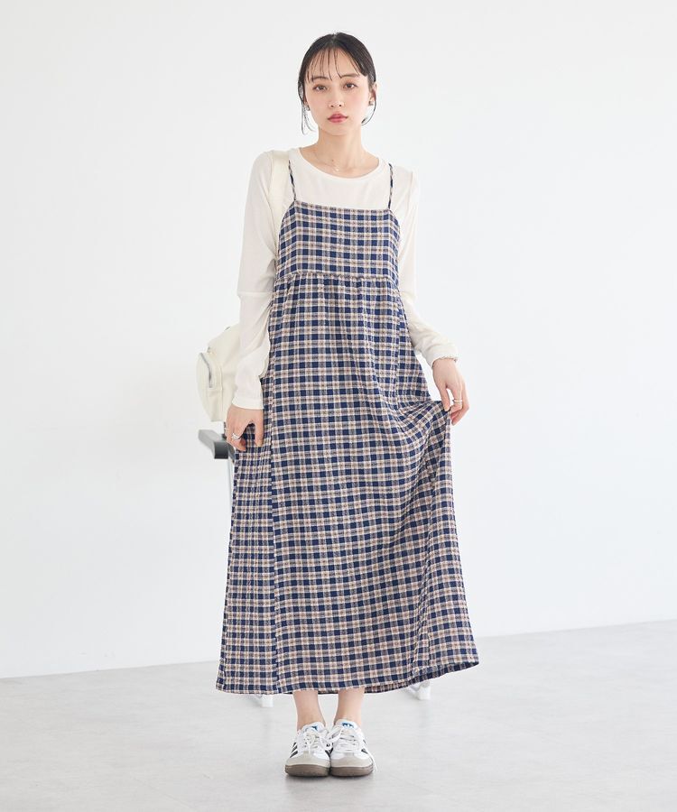 earth music&ecology「シャーリングラメチェックキャミワンピース」|ワンピース|