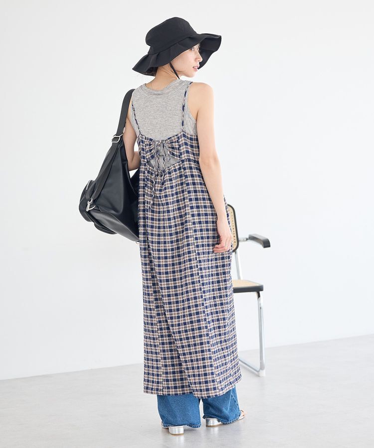 earth music&ecology「シャーリングラメチェックキャミワンピース」|ワンピース|