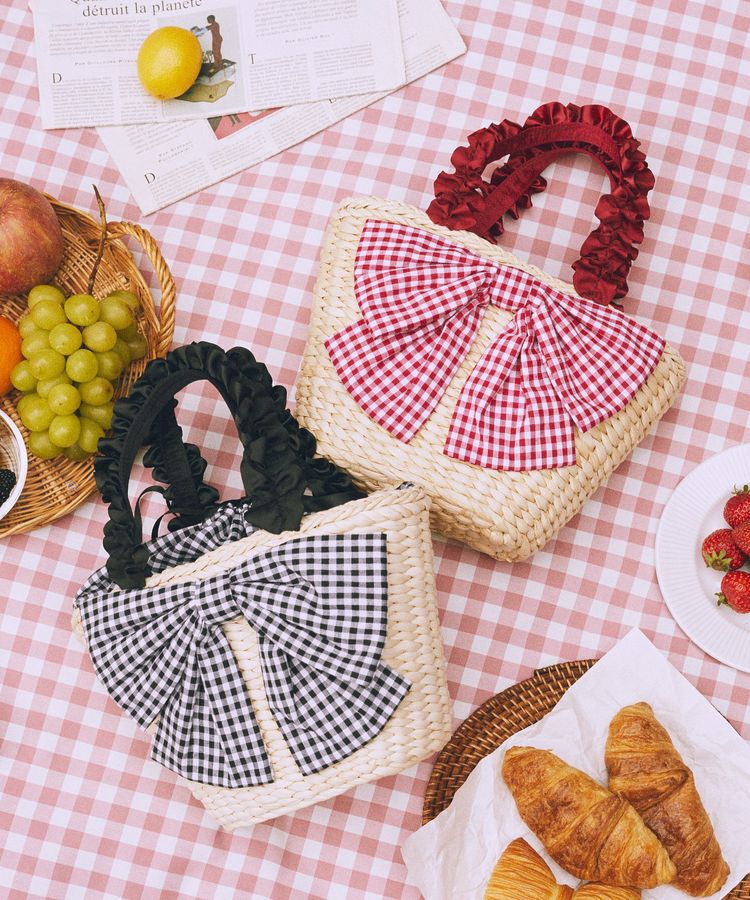 Maison de FLEUR「リボンメイズフリルハンドルカゴバッグ」|ハンドバッグ|