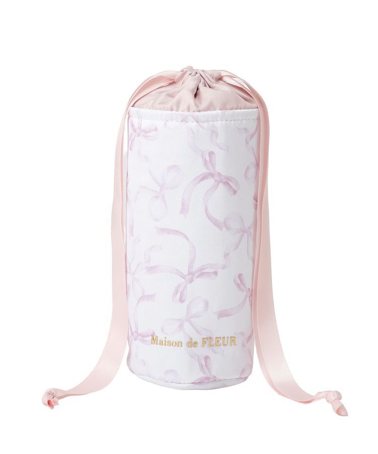 Maison de FLEUR「【保冷機能付き】リボン柄巾着ボトルケース」|ポーチ|