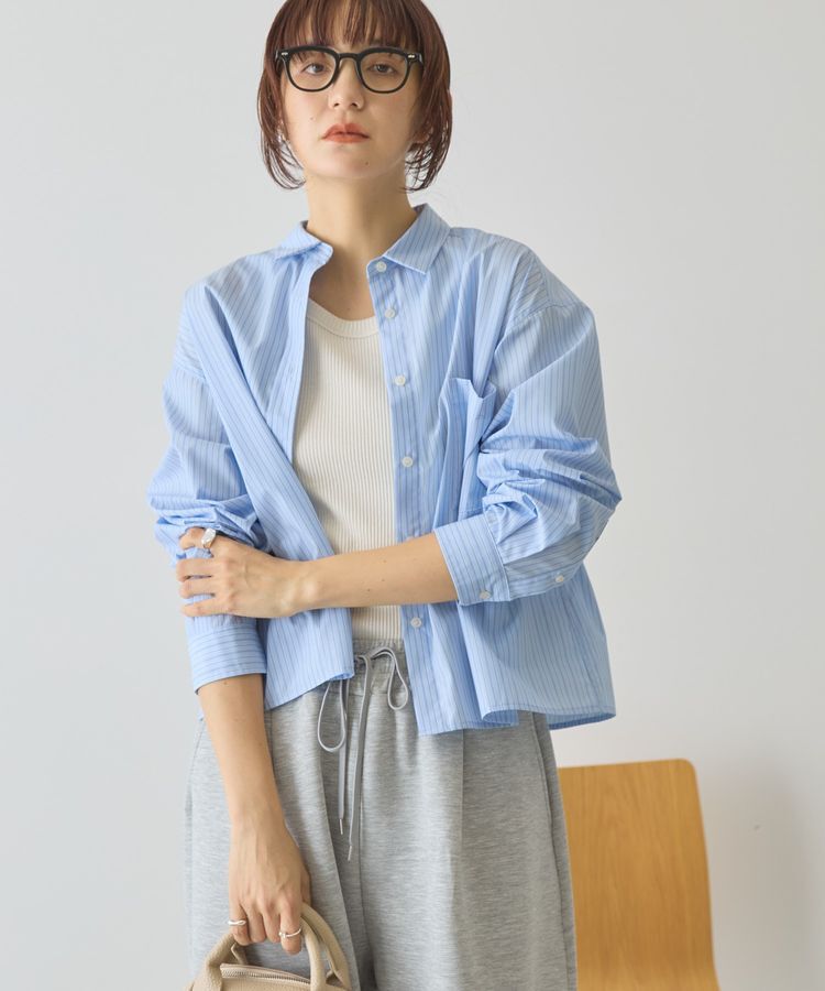 AMERICAN HOLIC「【イージーケア】ショート丈ストライプシャツ」|シャツ・ブラウス|ストライプサックス