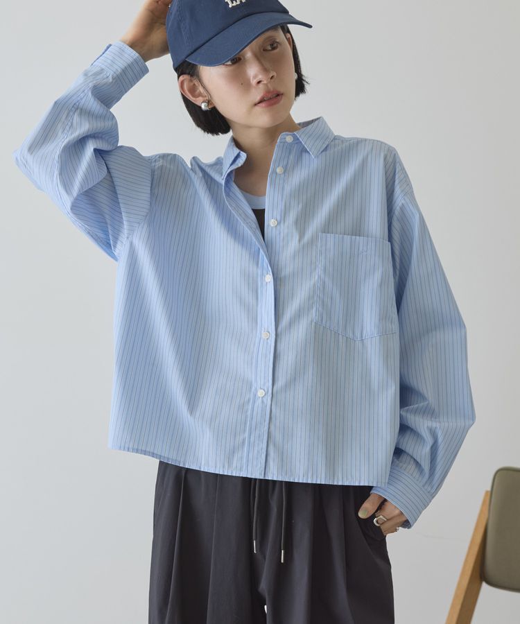 AMERICAN HOLIC「【イージーケア】ショート丈ストライプシャツ」|シャツ・ブラウス|