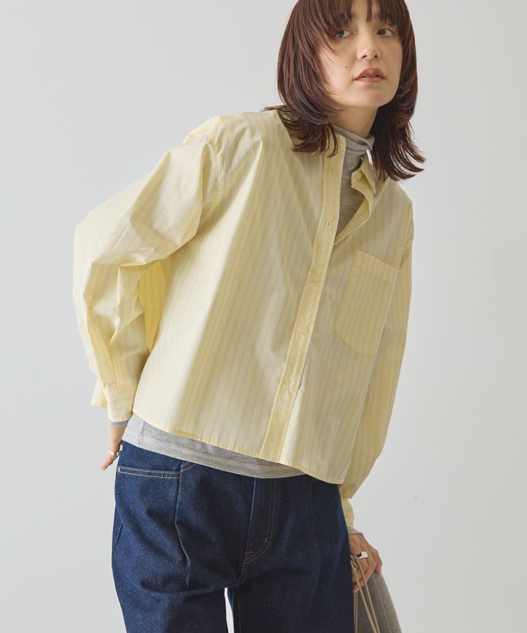 AMERICAN HOLIC「【イージーケア】ショート丈ストライプシャツ」|シャツ・ブラウス|ストライプイエロー