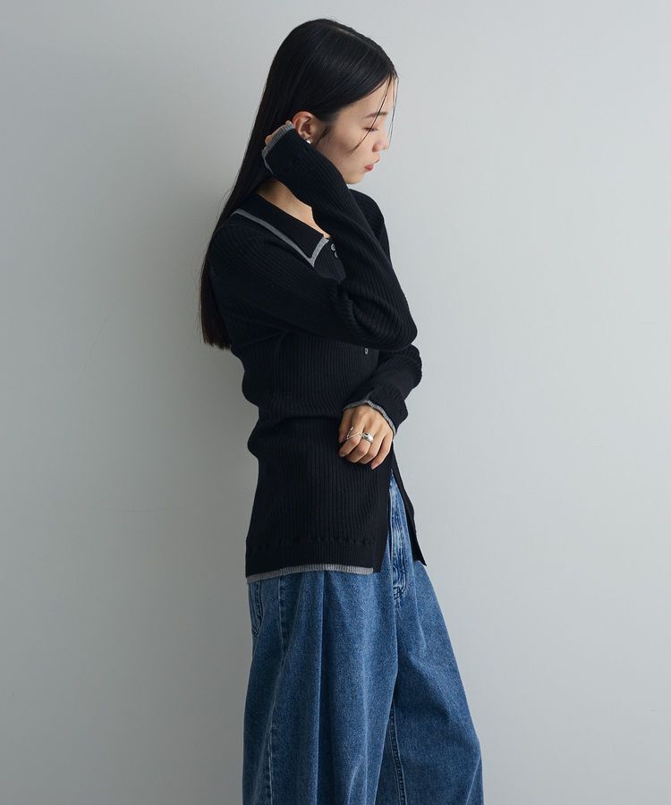 AnriettMusee「配色レイヤードポロリブニットカーディガン」|ニット・セーター|