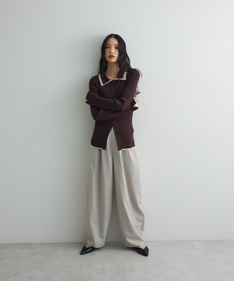 AnriettMusee「配色レイヤードポロリブニットカーディガン」|ニット・セーター|