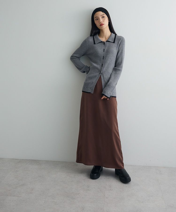 AnriettMusee「配色レイヤードポロリブニットカーディガン」|ニット・セーター|