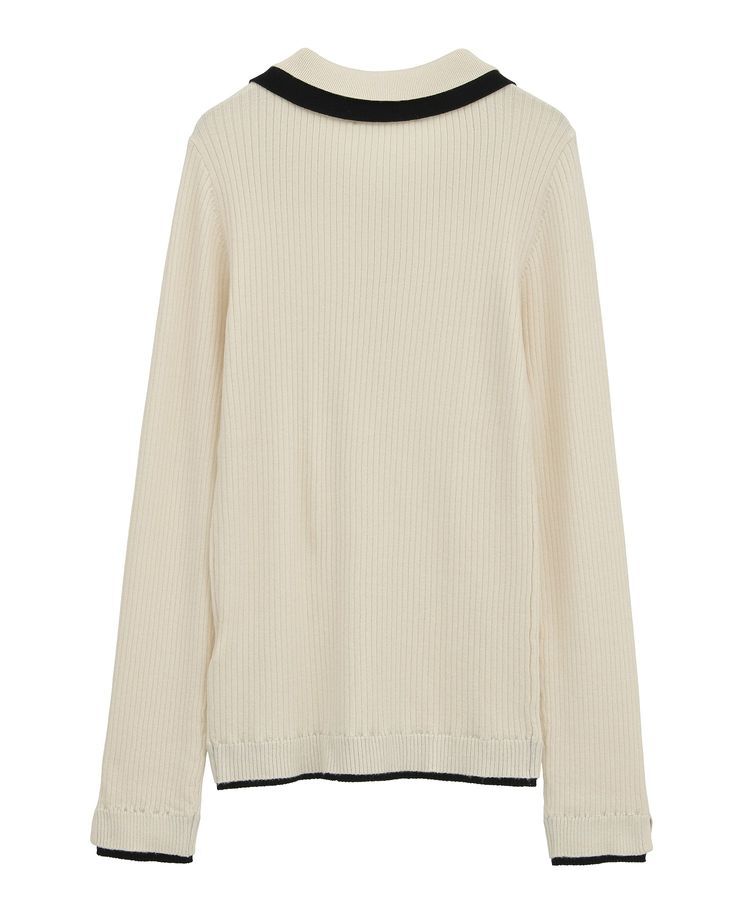 AnriettMusee「配色レイヤードポロリブニットカーディガン」|ニット・セーター|