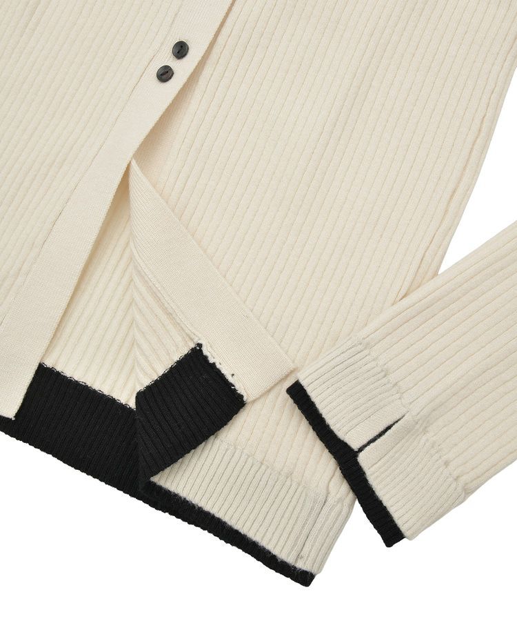 AnriettMusee「配色レイヤードポロリブニットカーディガン」|ニット・セーター|