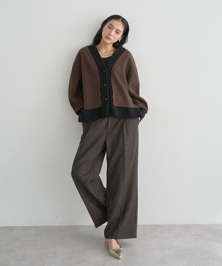 YECCA VECCA「ニット切替メルトンVネックカーディガン」|カーディガン|