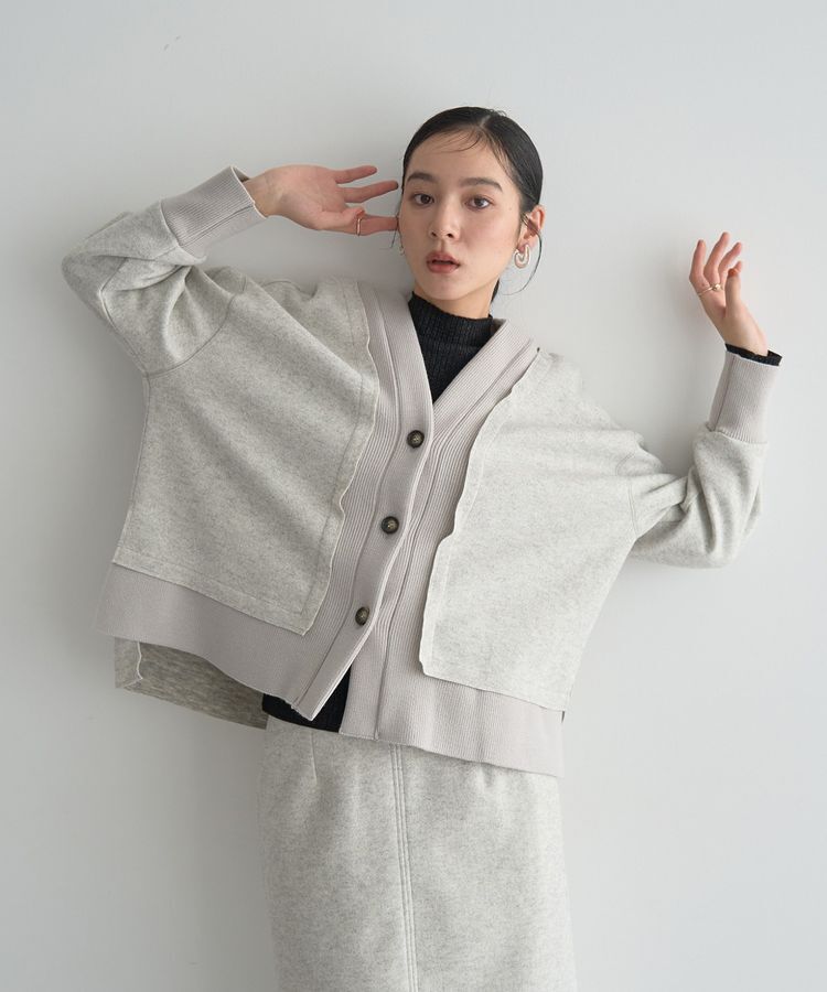 YECCA VECCA「ニット切替メルトンVネックカーディガン」|カーディガン|