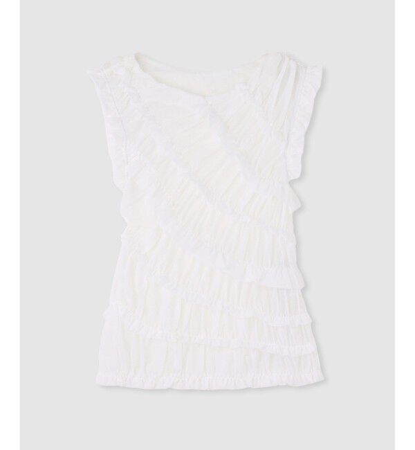 LOULOU WILLOUGHBY「【LOULOU WILLOUGHBY】オーガンジートリコットギャザープルオーバー」|Tシャツ・カットソー|