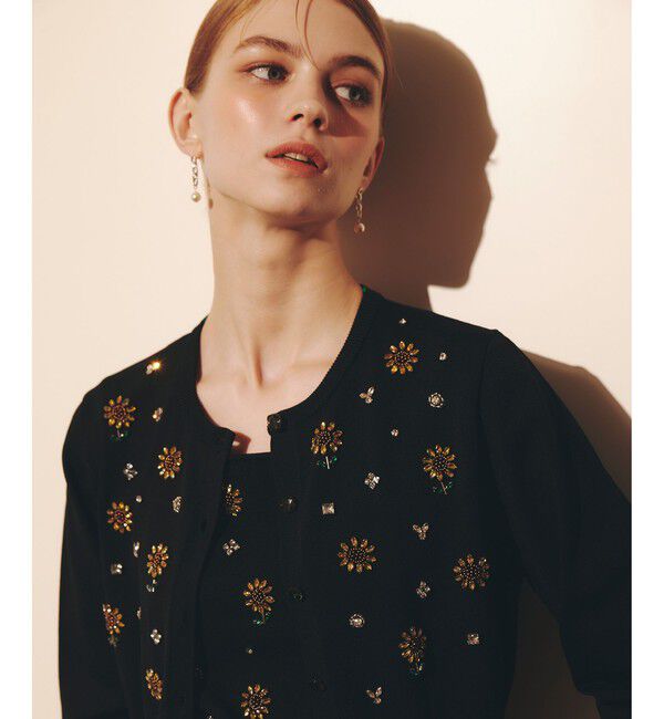 LOULOU WILLOUGHBY「 WEB 一部店舗限定【LOULOU WILLOUGHBY】サンフラワービジューカーディガン」|カーディガン|ブラック