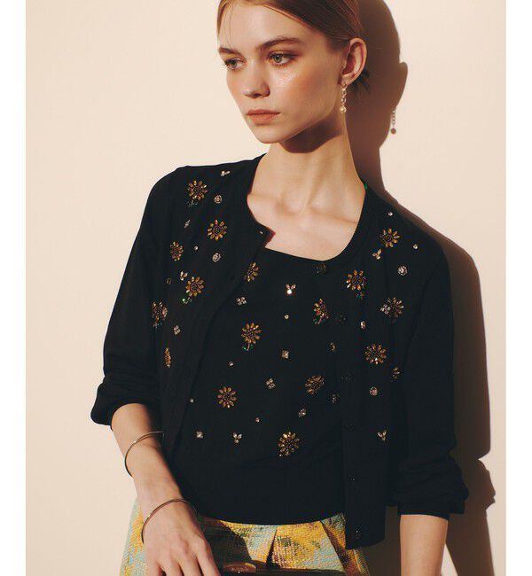 LOULOU WILLOUGHBY「 WEB 一部店舗限定【LOULOU WILLOUGHBY】サンフラワービジューカーディガン」|カーディガン|