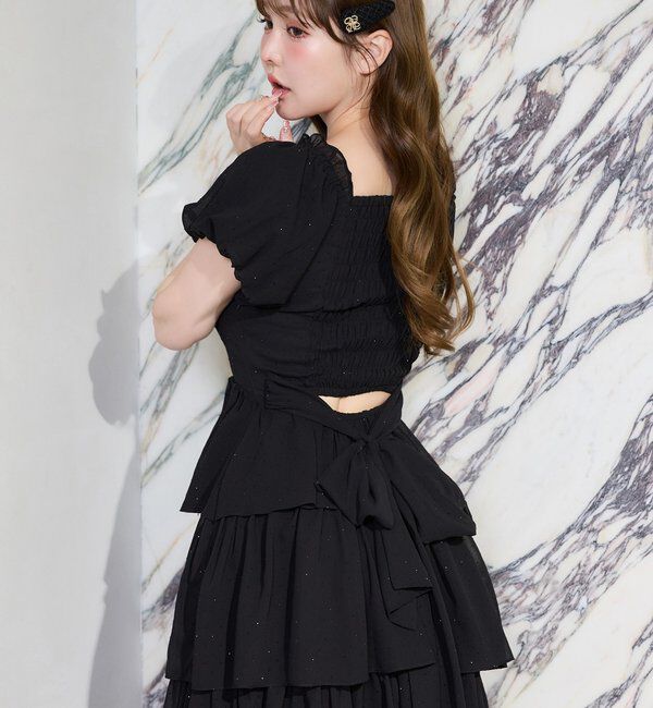  「【Black Ribbon Collection】バックリボンティアードワンピ」|ワンピース|ブラック