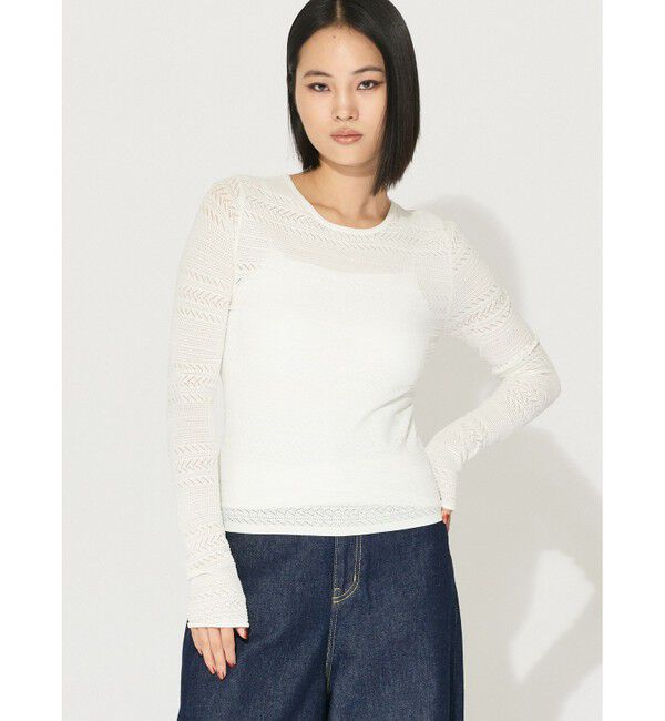 MIDIUMISOLID「MIDIUMISOLID for Ladies レース編みタイトプルオーバー」|ニット・セーター|オフホワイト