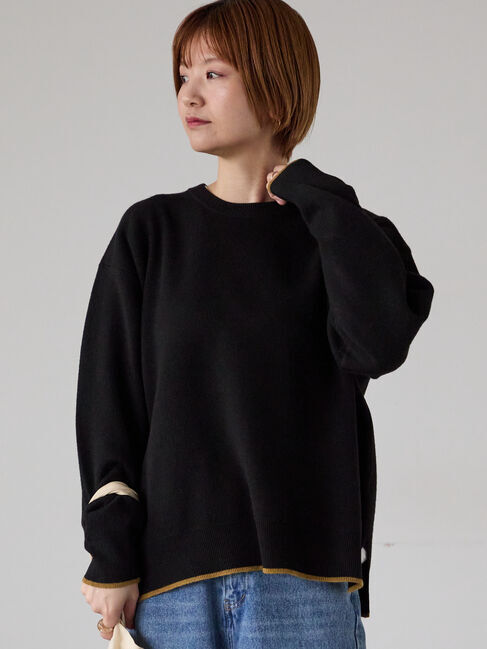 Lugnoncure「ジャカード配色ワイドニット」|ニット・セーター|ブラック