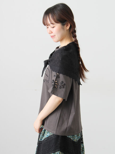 Samansa Mos2「三角ストール付カットワーク刺繍Tシャツ」|Tシャツ・カットソー|