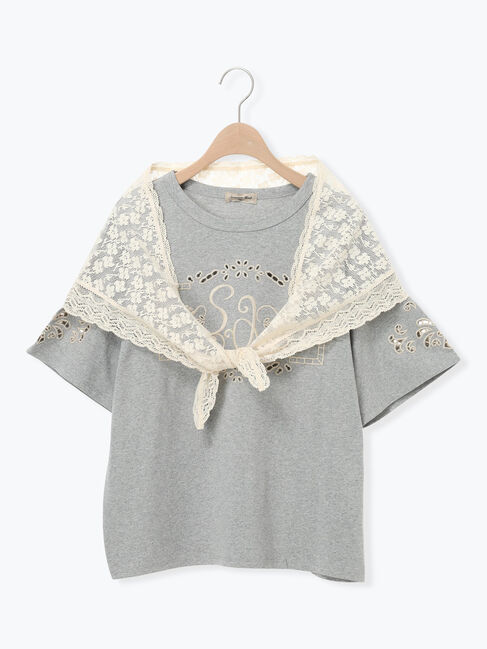 Samansa Mos2「三角ストール付カットワーク刺繍Tシャツ」|Tシャツ・カットソー|