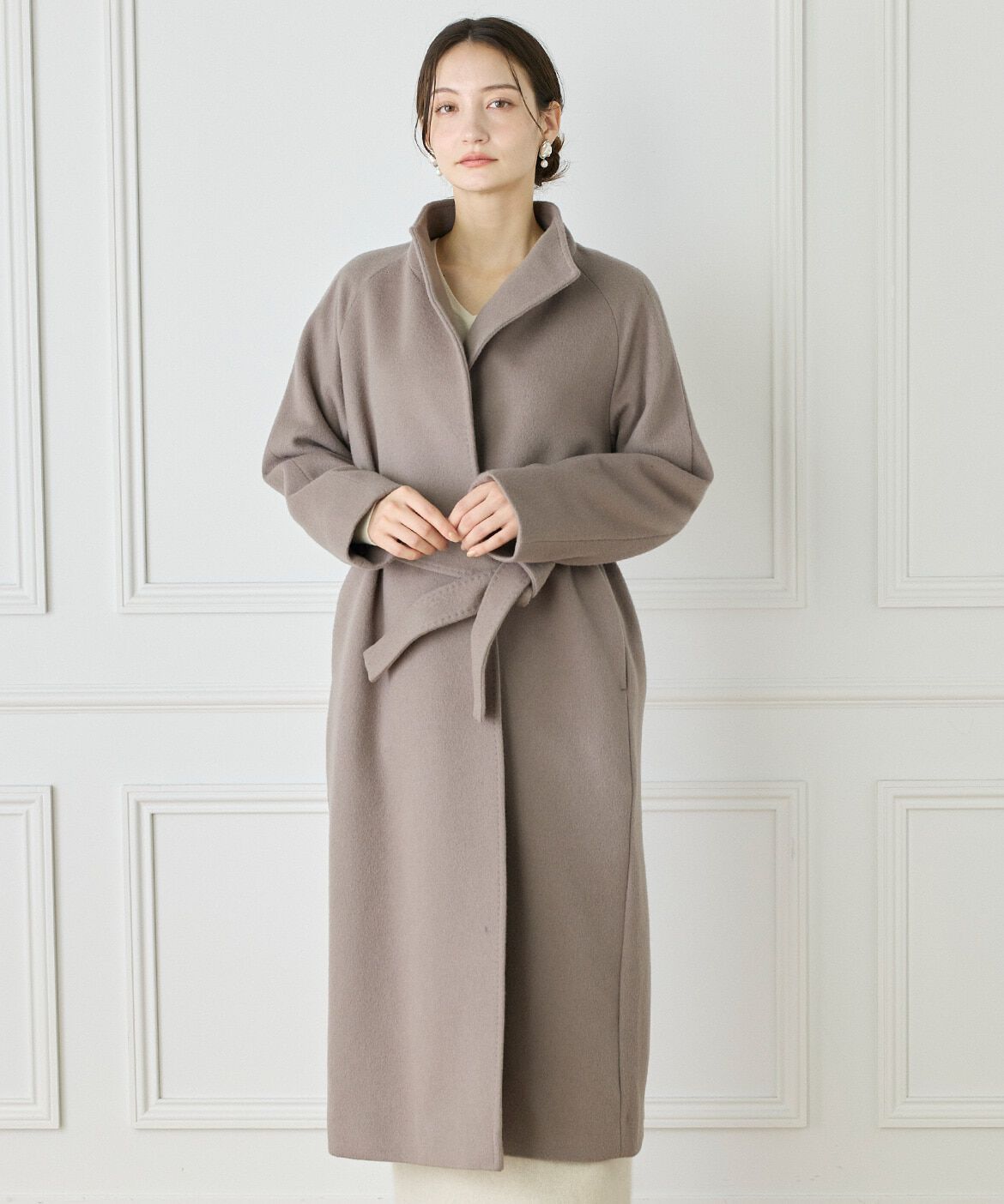 INED「《大きいサイズ》スタンドカラーラグランスリーブコート」|その他|グレーベージ 3