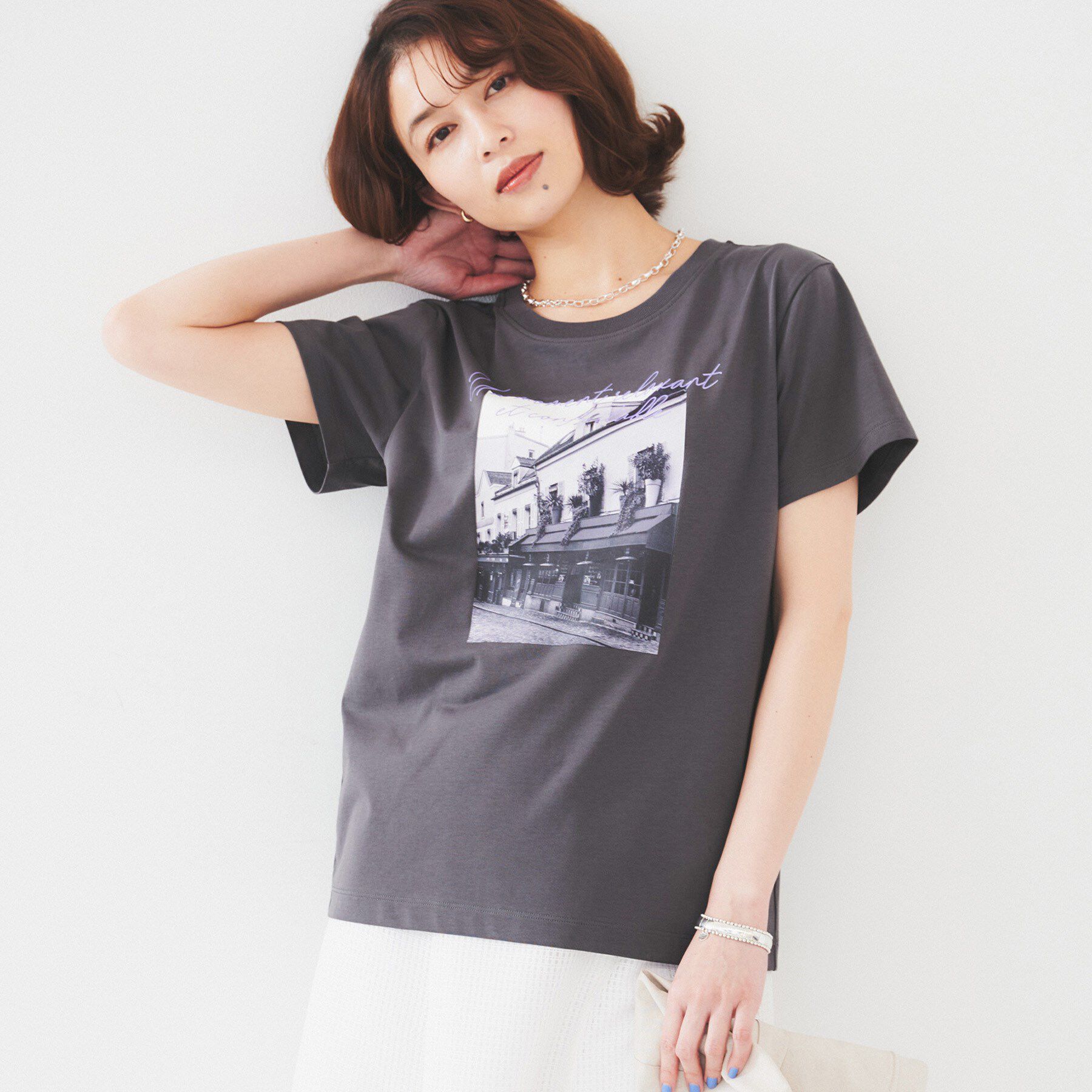 UNTITLED「【洗える/ロゴ】プリントジャージTシャツ」|Tシャツ・カットソー|チャコールグレー(6