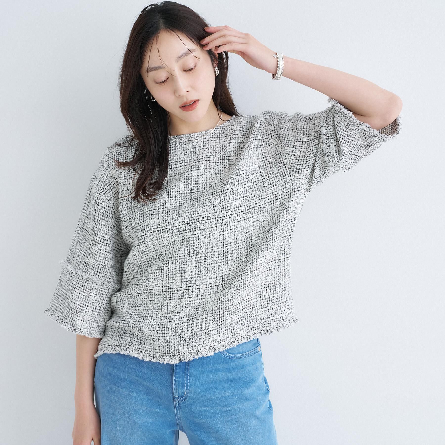 UNTITLED「【洗える】ツイードドルマンブラウス」|シャツ・ブラウス|オフホワイト(403