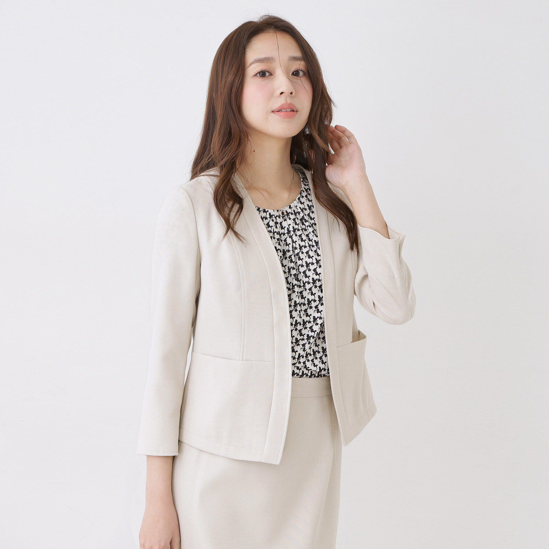 COUP DE CHANCE「【手洗い可／日本製／UVケア】リネンライク カラーレスジャケット」|ノーカラージャケット|グレージュ(050)