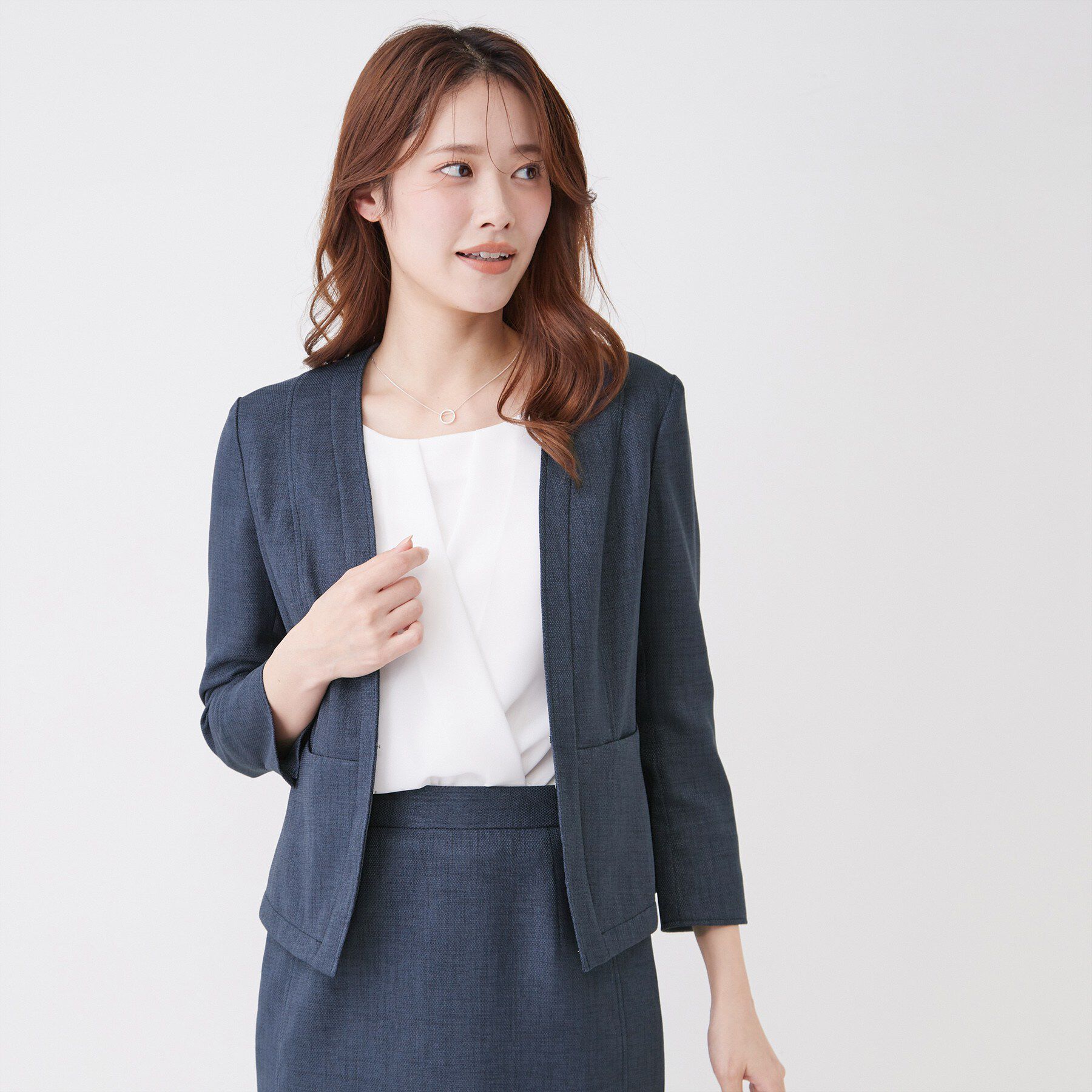 COUP DE CHANCE「【手洗い可／日本製／UVケア】リネンライク カラーレスジャケット」|ノーカラージャケット|ブルー(092)