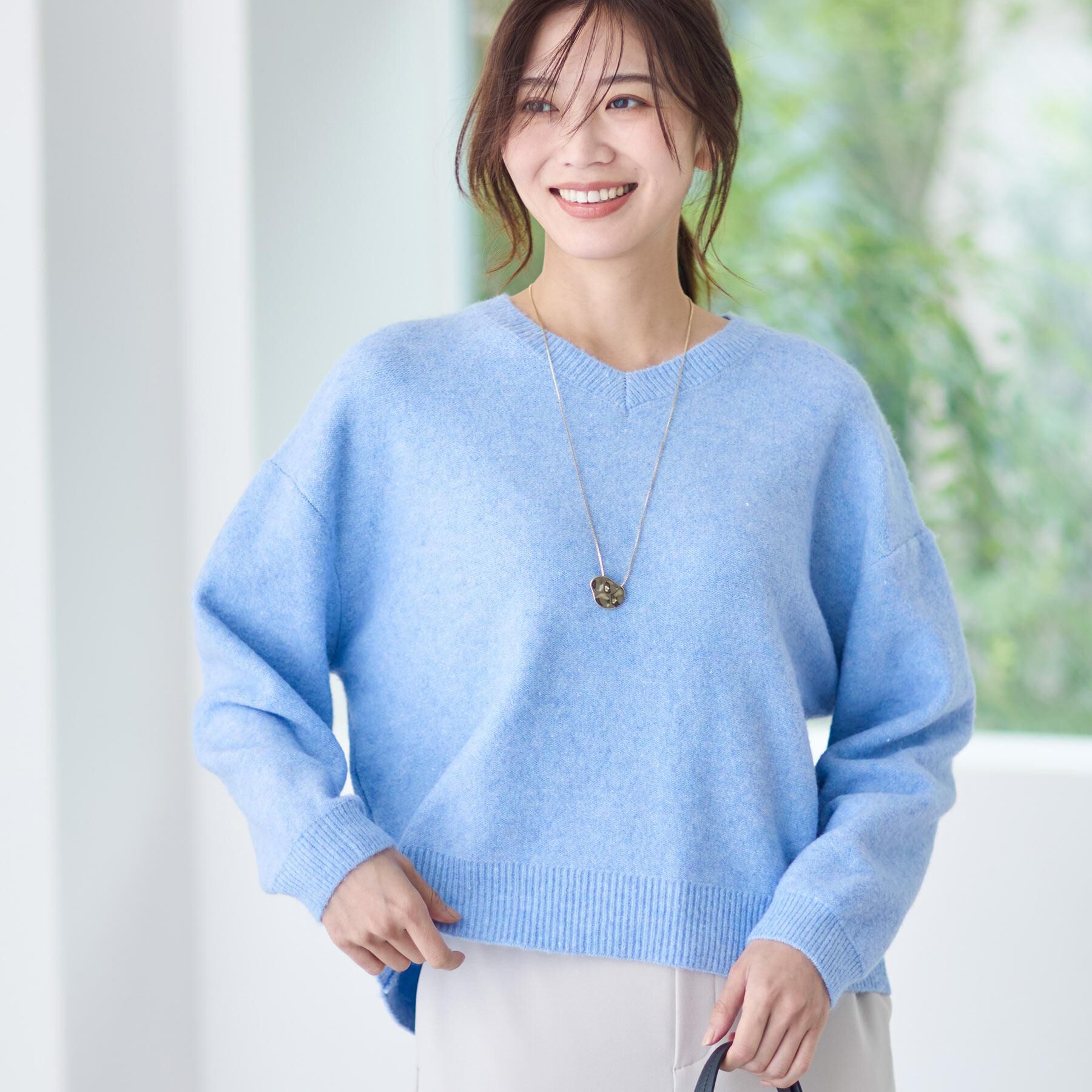 Reflect「【選べる5色／ゆったりシルエット】Vネックスパンコールニット」|ニット・セーター|