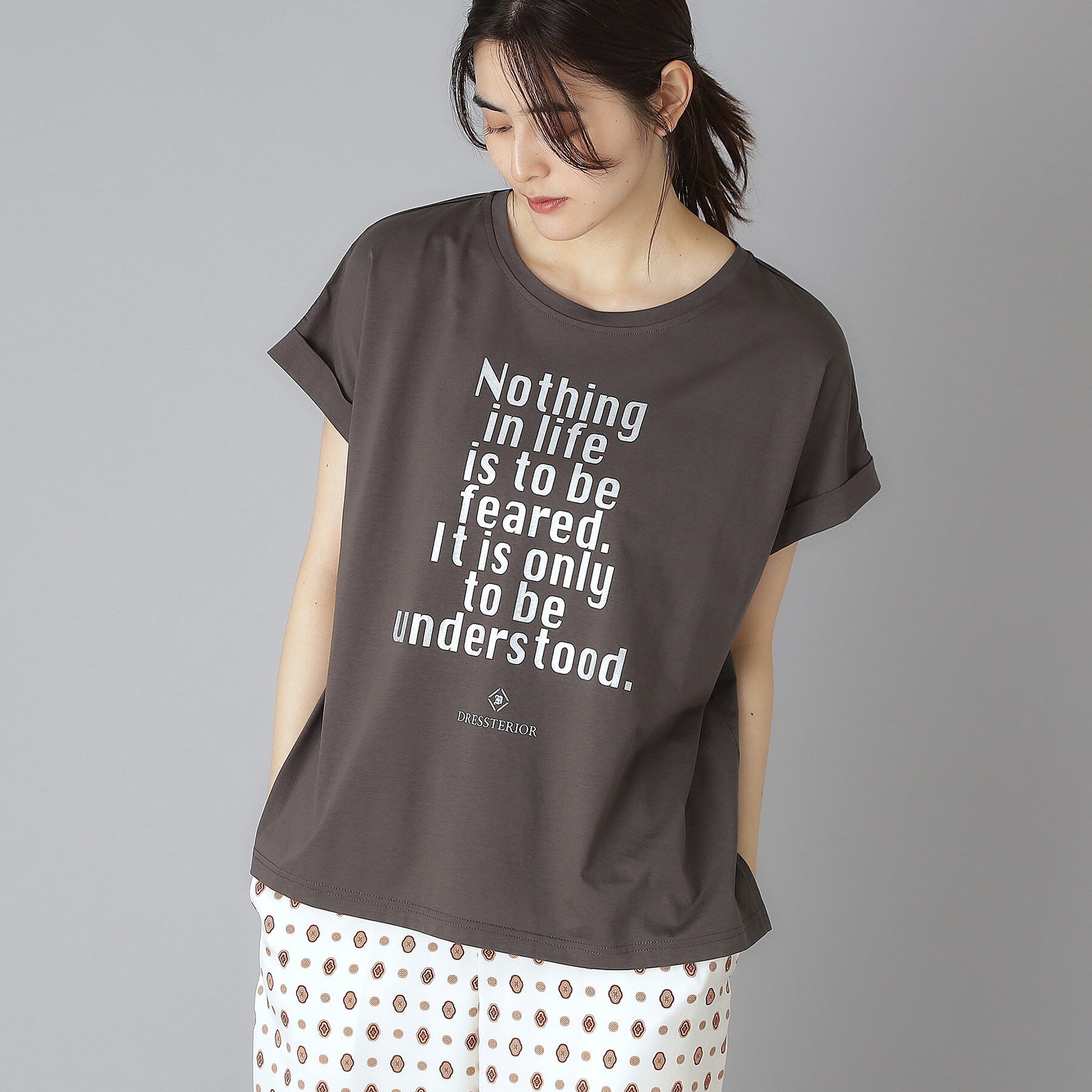DRESSTERIOR「箔PTドルマンスリーブロゴTシャツ」|Tシャツ・カットソー|チャコールグレー(0
