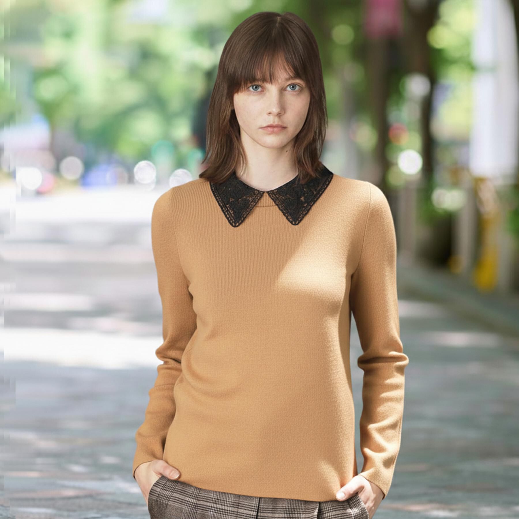 DRESSTERIOR「2WAYレースカラーニット」|ニット・セーター|ベージュ(052)